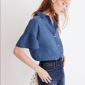 MADEWELL Central Ruffle Sleeve Linen Blend Shirt S